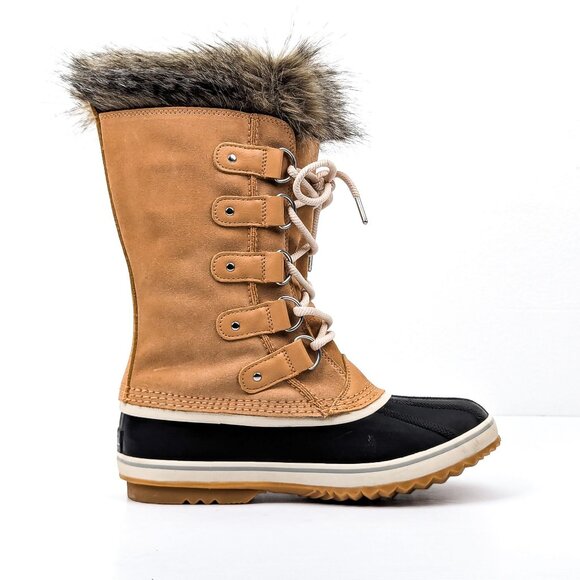 Sorel Women Joan of Artic Tan Faux Fur Waterproof Snow Winter Boots size 9.5 - Picture 3 of 7